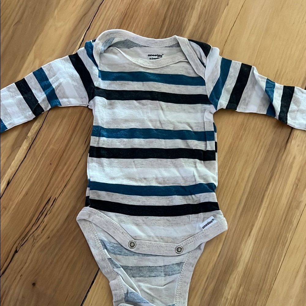 Blue and Black Striped Bodysuit One Piece